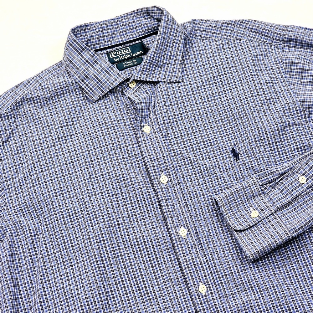 Polo Ralph Lauren Shirt Mens XL Stanton Classic Check Plaid Blue Long Sleeve Ivy